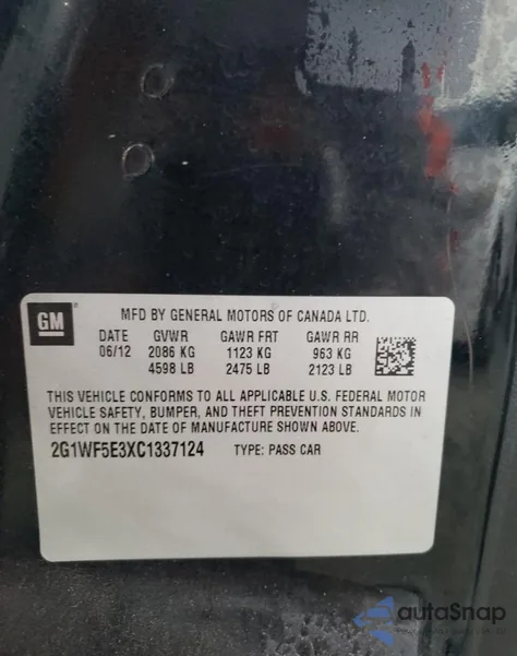 2012 Chevrolet Impala Ls from USA, damaged, VIN 2G1WF5E3XC1337124